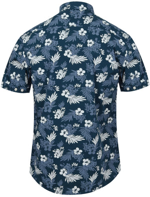 Fermont Tropic Floral Print Short Sleeve Shirt In Sailor Blue - Tokyo Laundry