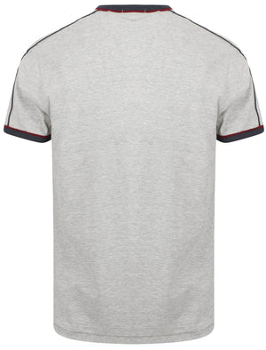 Fernfield Cotton T-Shirt with Woven Stripe Sleeves in Light Grey Marl - Tokyo Laundry
