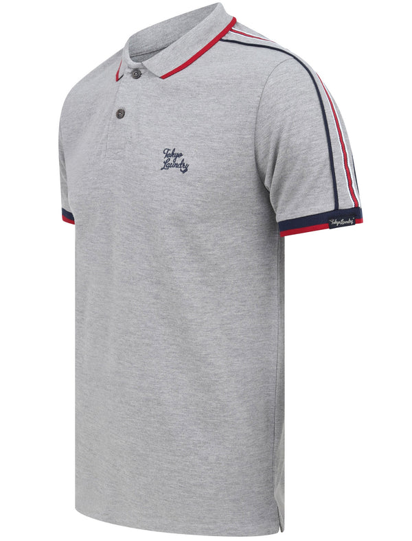 Finley Point 2 Cotton Piqué Polo Shirt with Tape Detail In Light Grey Marl - Tokyo Laundry