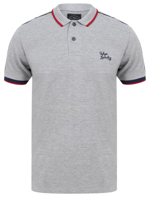 Finley Point 2 Cotton Piqué Polo Shirt with Tape Detail In Light Grey Marl - Tokyo Laundry