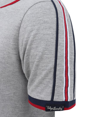 Finley Point 2 Cotton Piqué Polo Shirt with Tape Detail In Light Grey Marl - Tokyo Laundry
