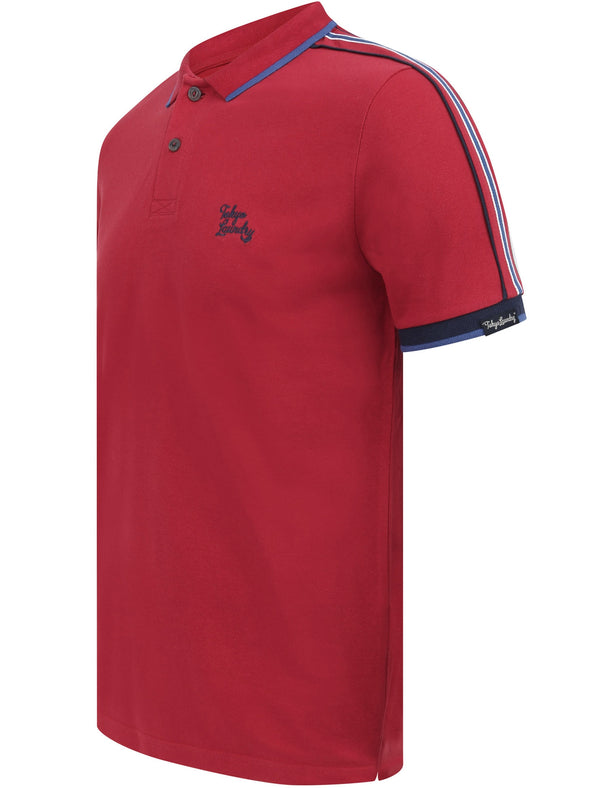 Finley Point 2 Cotton Piqué Polo Shirt with Tape Detail In Rio Red - Tokyo Laundry