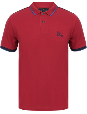 Finley Point 2 Cotton Piqué Polo Shirt with Tape Detail In Rio Red - Tokyo Laundry
