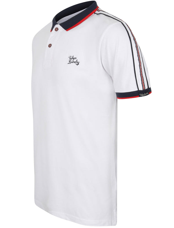 Finley Point Cotton Polo Shirt with Tape Detail In Bright White - Tokyo Laundry