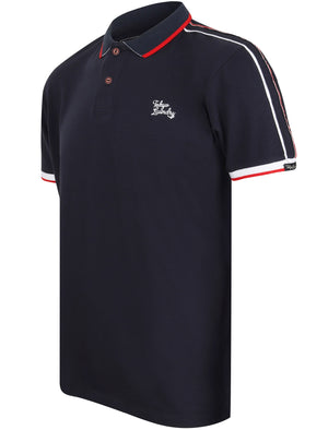Finley Point Cotton Polo Shirt with Tape Detail In Iris Navy - Tokyo Laundry