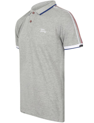 Finley Point Cotton Polo Shirt with Tape Detail In Light Grey Marl - Tokyo Laundry