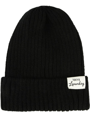 Nicole Ribbed Cable Knit Beanie Hat in Black - Tokyo Laundry