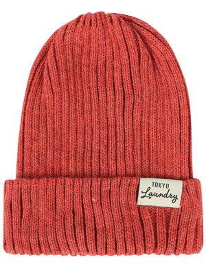 Nicole Ribbed Cable Knit Beanie Hat in Coral - Tokyo Laundry