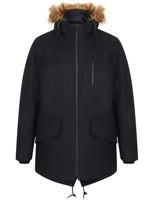 Giovanni Wool Blend Faux Fur Trim Hooded Parka Coat in Navy - Tokyo Laundry