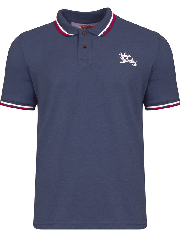 Goodwin Point Stripe Collar Polo Shirt in Mood Indigo Marl - Tokyo Laundry