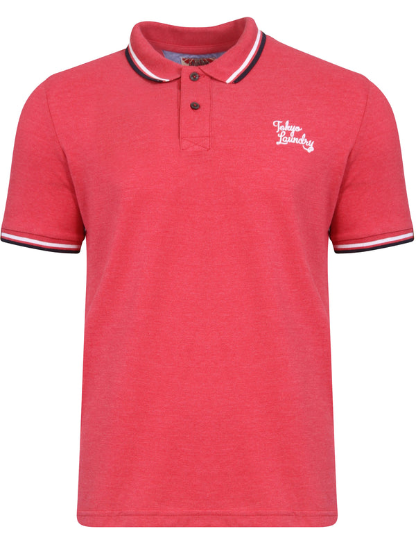 Goodwin Point Stripe Collar Polo Shirt in Tokyo Red Marl - Tokyo Laundry