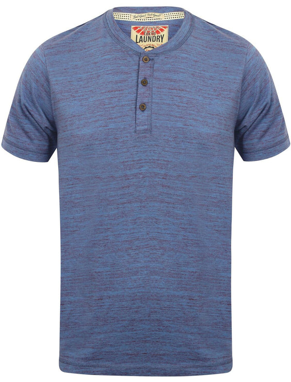 Greville Space Dye Henley T-Shirt in Cornflower Blue / Oxblood - Tokyo Laundry