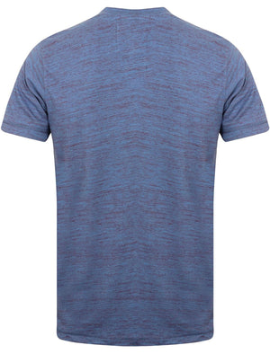 Greville Space Dye Henley T-Shirt in Cornflower Blue / Oxblood - Tokyo Laundry
