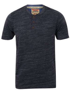 Greville Space Dye Henley T-Shirt in Mood Indigo / Ivory - Tokyo Laundry