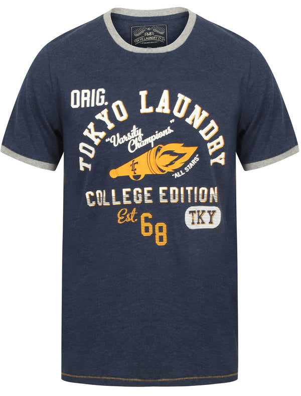 Groove Jam 2 Cotton Ringer T-Shirt In Medieval Blue Marl - Tokyo Laundry