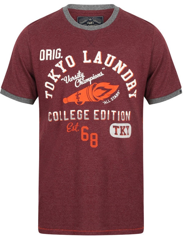 Groove Jam 2 Cotton Ringer T-Shirt In Windsor Wine Marl - Tokyo Laundry