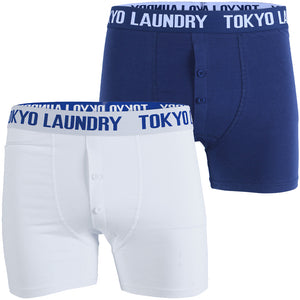 Haddo ( 2 Pack ) Boxer Shorts Set in Optic White / Ocean - Tokyo Laundry