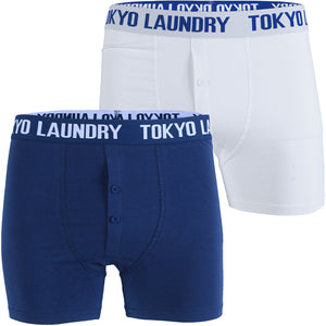 Haggerston (2 Pack) Boxer Shorts Set in Optic White / Sapphire - Tokyo Laundry