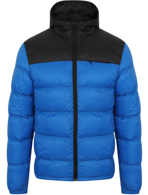 Hakim Colour Block Quilted Puffer Jacket with Hood In Olympian Blue - Tokyo Laundry