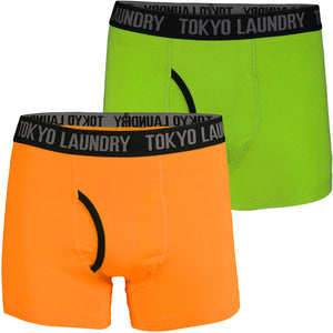 Hampden (2 Pack) Boxer Shorts Set in Laundered Green / Blazing Orange - Tokyo Laundry
