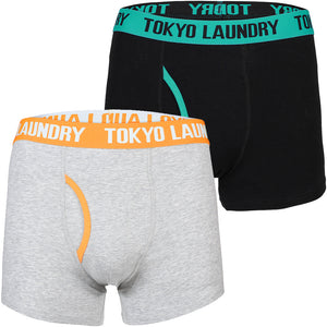 Halcrow ( 2 Pack ) Boxer Shorts Set in Virdian Green / Orange - Tokyo Laundry