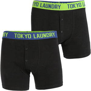Harden (2 Pack) Boxer Shorts Set in Estate Blue / Green - Tokyo Laundry