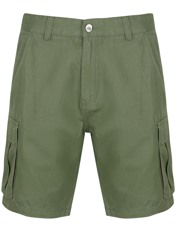 Harness Ottoman Cotton Shorts with Leg Pockets In Dark Olive - Tokyo Laundry