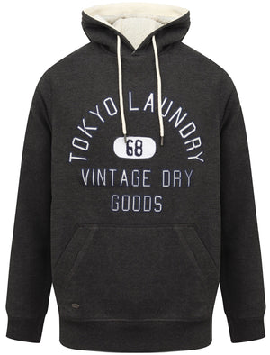 Harrisville Applique Pullover Hoodie with Borg Lined Hood In Charcoal Marl - Tokyo Laundry