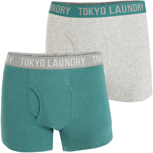 Hartfield (2 Pack) Boxer Shorts Set in Seaweed / Light Grey Marl - Tokyo Laundry