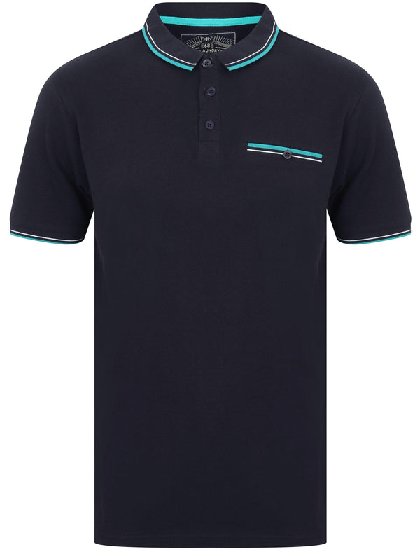 Haslem Cotton Pique Polo Shirt with Tipping In Navy - Tokyo Laundry