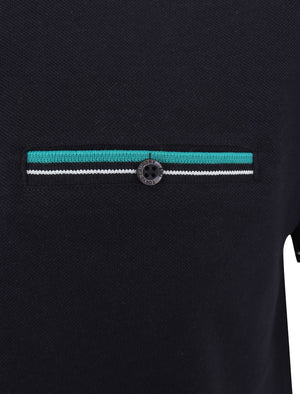 Haslem Cotton Pique Polo Shirt with Tipping In Navy - Tokyo Laundry