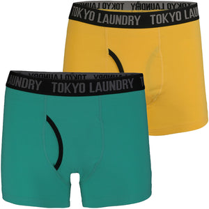 Hatfields (2 Pack) Boxer Shorts Set in Virdian Green / Yellow  - Tokyo Laundry