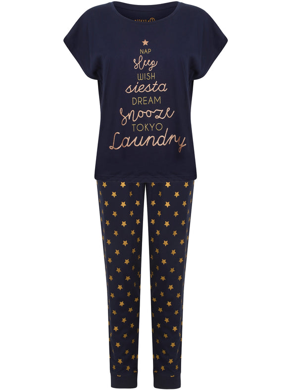 Hatter Glitter Cotton Jersey 2pcs Lounge Set In Navy - Tokyo Laundry