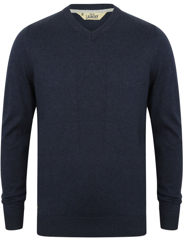 Havas V Neck Knitted Jumper in Dark Denim Marl - Tokyo Laundry