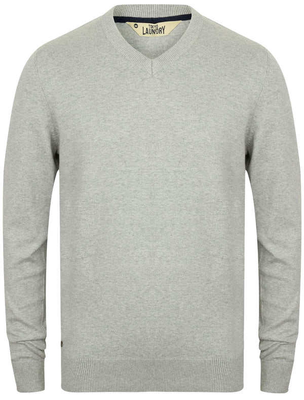 Havas V Neck Knitted Jumper in Light Grey Marl - Tokyo Laundry