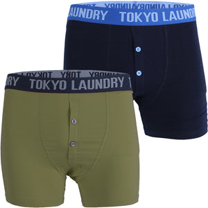 Haven (2 Pack) Boxer Shorts Set in Dark Navy / Olivine Khaki - Tokyo Laundry