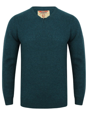 Hawes V Neck Lambswool Rich Knitted Jumper in Teal - Tokyo Laundry