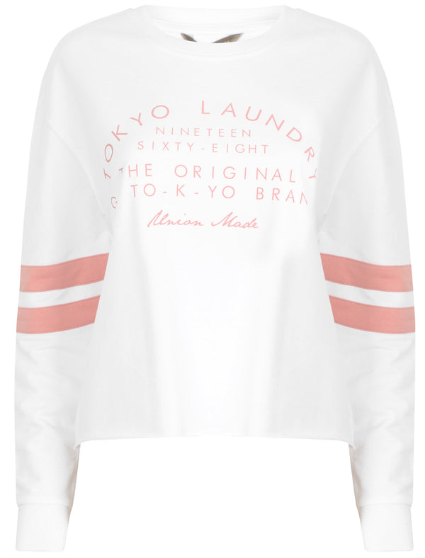 Hazel Sporty Sweatshirt with Racer Stripe Sleeves In Bright White - Tokyo Laundry
