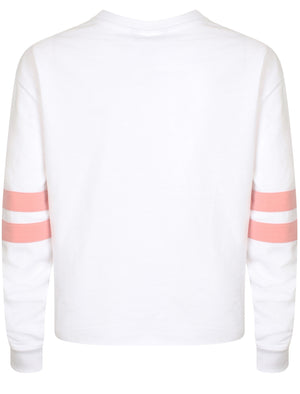 Hazel Sporty Sweatshirt with Racer Stripe Sleeves In Bright White - Tokyo Laundry