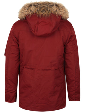 Helga Heavy Utility Parka Coat with Faux Fur Trim Hood in Cherry Red - Tokyo Laundry