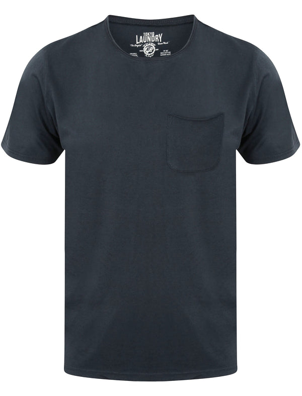 Hella Cotton Crew Neck T-Shirt with Chest Pocket in Dress Blue - Tokyo Laundry