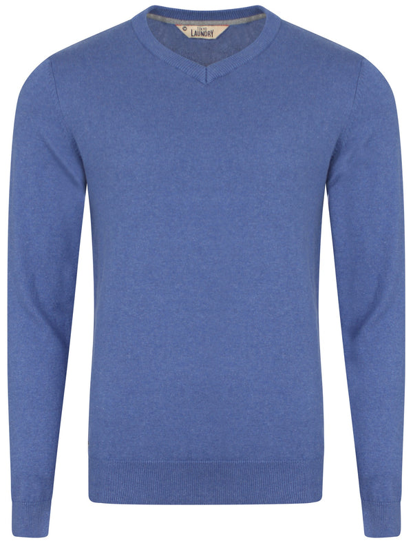 Heppleston V-neck Cotton Jumper in Blue Marl - Tokyo Laundry