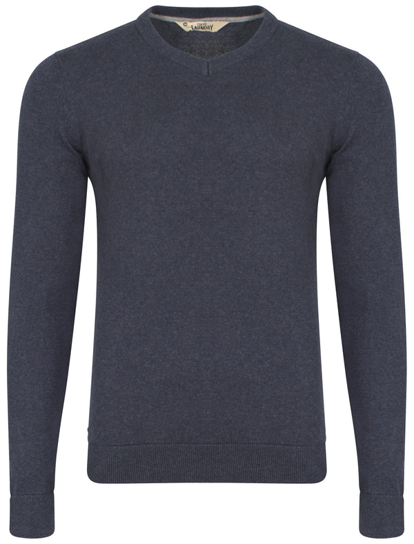 Heppleston V-neck Cotton Jumper in Midnight Blue Marl - Tokyo Laundry