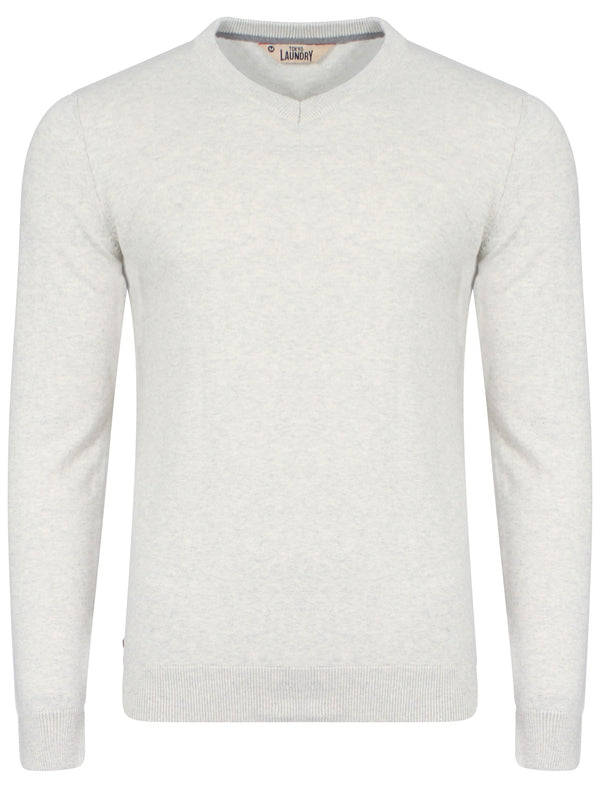 Heppleston V-neck Cotton Jumper in Oatmeal Marl - Tokyo Laundry