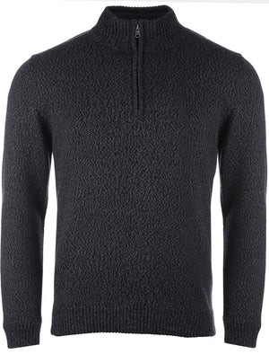 Herman Zip Up Funnel Neck Knitted Jumper In Black / Charcoal - Tokyo Laundry