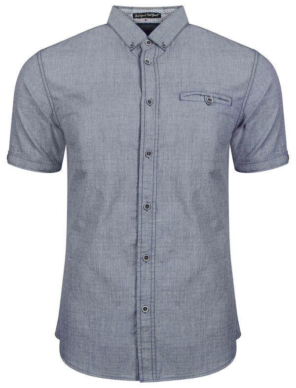 Hewitt Short Sleeve Cotton Shirt in Blue - Tokyo Laundry