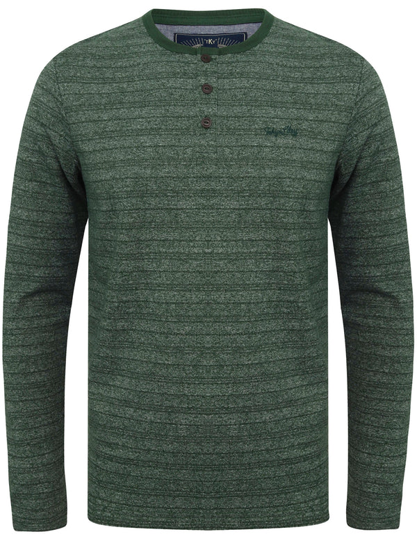 Hoaden Grindle Stripe Long Sleeve Henley Top in Jungle Green - Tokyo Laundry