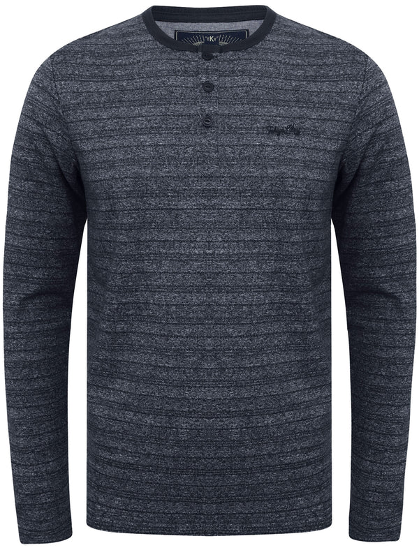 Hoaden Grindle Stripe Long Sleeve Henley Top in Mood Indigo - Tokyo Laundry