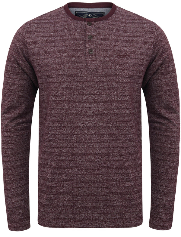 Hoaden Grindle Stripe Long Sleeve Henley Top in Plum Perfect - Tokyo Laundry