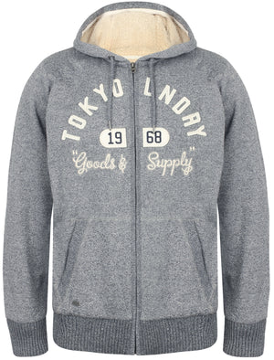 Holbrook Applique Borg Lined Zip Through Hoodie In Black Iris - Tokyo Laundry